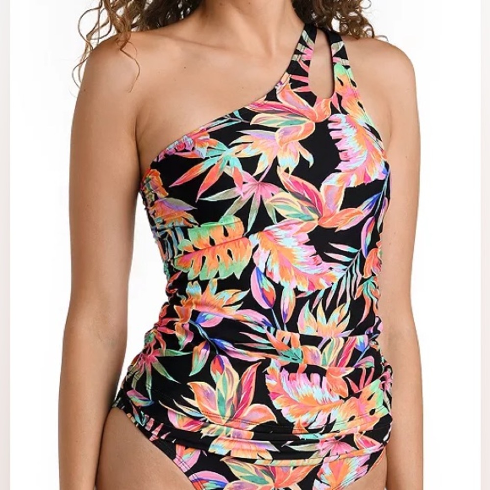 La Blanca Best Escape Tropical Floral Printed One-Shoulder Tankini Top 8